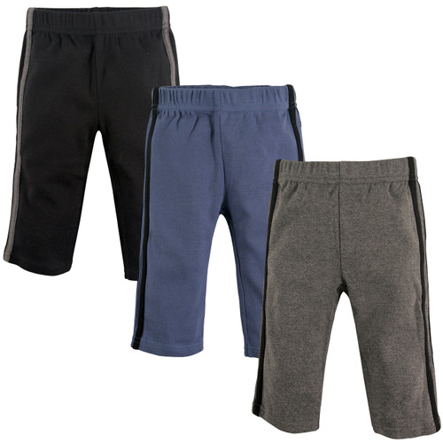 Hudson Baby Boy Baby Athletic Pants, 3-Pack, Black, Blue & Gray