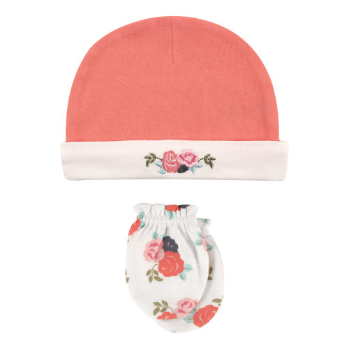 Hudson Baby Cotton Cap and Scratch Mitten Set, Floral