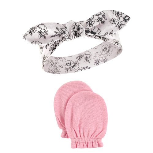 Hudson Baby Cotton Headband and Scratch Mitten Set, Toile
