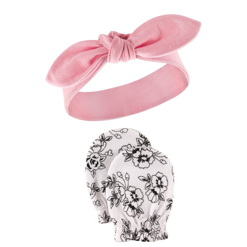 Hudson Baby Cotton Headband and Scratch Mitten Set, Toile