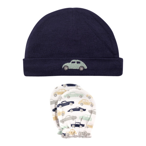 Hudson Baby Cotton Cap and Scratch Mitten Set, Classic Car