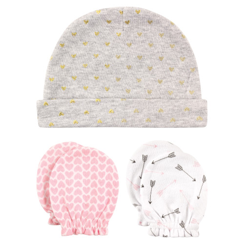 Hudson Baby Cotton Cap and Scratch Mitten Set, Love
