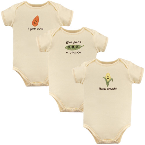 Touched By Nature Boy and Girl Organic Cotton Bodysuit, 3-Pack, Aww Shucks