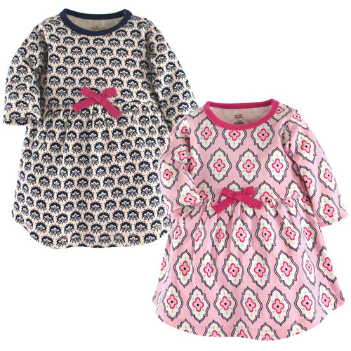 Touched By Nature Girl Toddler Organic Cotton Long-Sleeve Dress, 2-Pack, Trellis