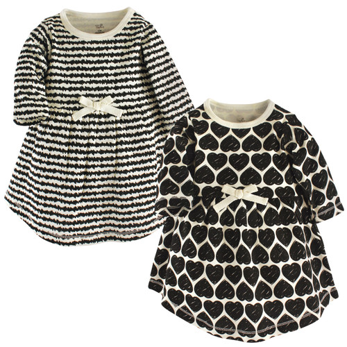 Touched By Nature Girl Toddler Organic Cotton Long-Sleeve Dress, 2-Pack, Heart Scribbles