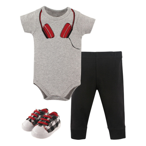 Little Treasure Boy Bodysuit, Pant and Shoes, 3-Piece Set, Headphones