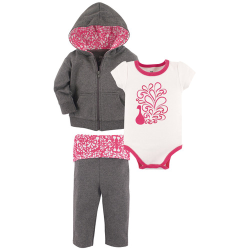 Yoga Sprout Girl Hoodie, Bodysuit and Pants, 3-Piece Set, Peacock