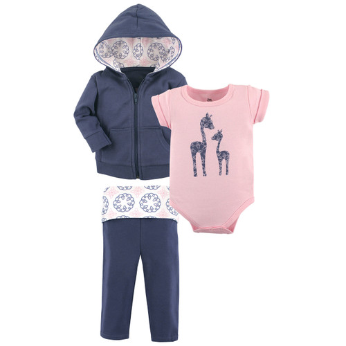 Yoga Sprout Girl Hoodie, Bodysuit and Pants, 3-Piece Set, Whimsical Giraffe