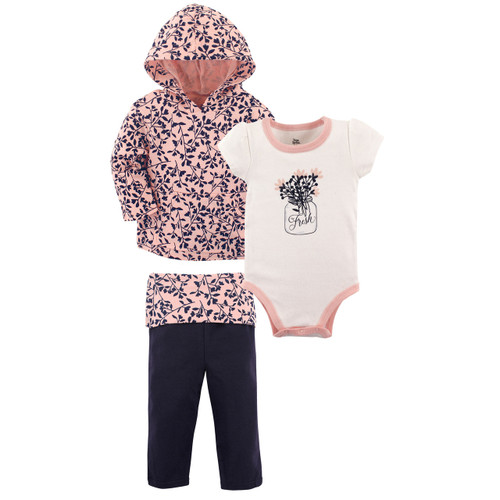 Yoga Sprout Girl Hoodie, Bodysuit and Pants, 3-Piece Set, Fresh Flowers
