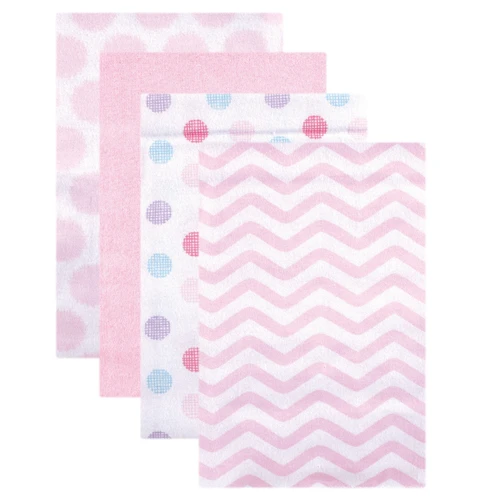 Luvable Friends Cotton Flannel Receiving Blankets, Pink Dots 4-Pack
