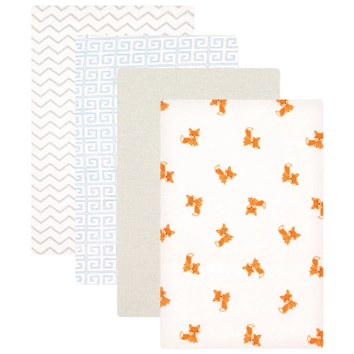 Luvable Friends Cotton Flannel Receiving Blankets, Fox 4-Pack