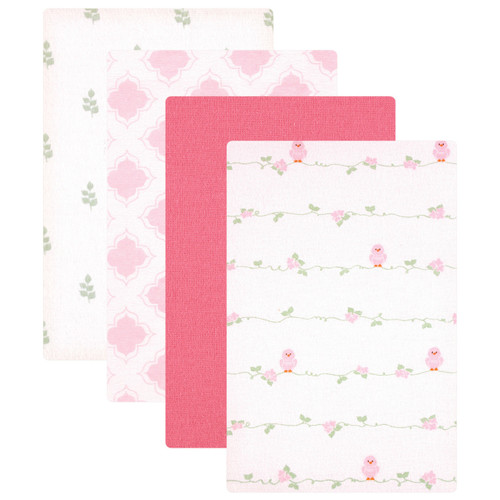 Luvable Friends Cotton Flannel Receiving Blankets, Bird 4-Pack