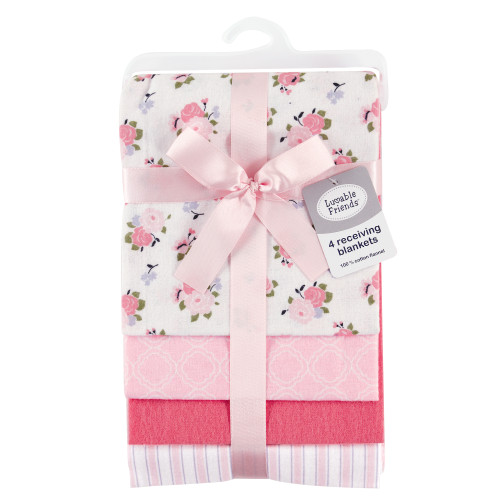 Luvable Friends Cotton Flannel Receiving Blankets, Garden 4-Pack