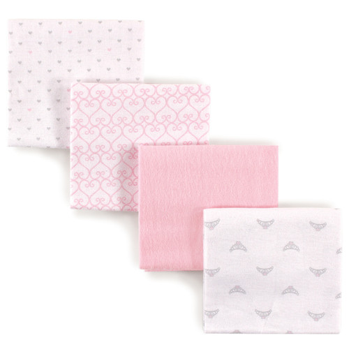 Luvable Friends Cotton Flannel Receiving Blankets, Tiara 4-Pack - Main Image