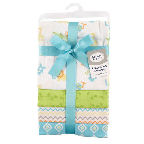 Luvable Friends Cotton Flannel Receiving Blankets, Abc 4-Pack