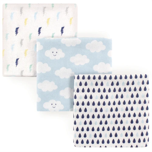 Luvable Friends Cotton Flannel Receiving Blankets, Boy Clouds 3-Pack