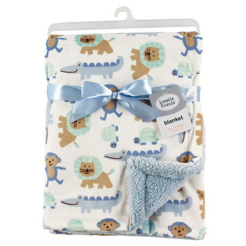 Luvable Friends Plush Blanket with Sherpa Back, Boy Jungle
