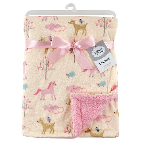 Luvable Friends Plush Blanket with Sherpa Back, Magical Forest