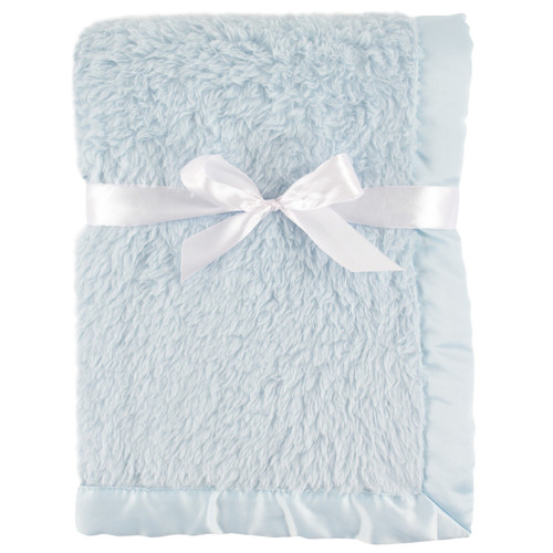 Hudson Baby Sherpa Plush Blanket with Satin Binding, Powder Blue