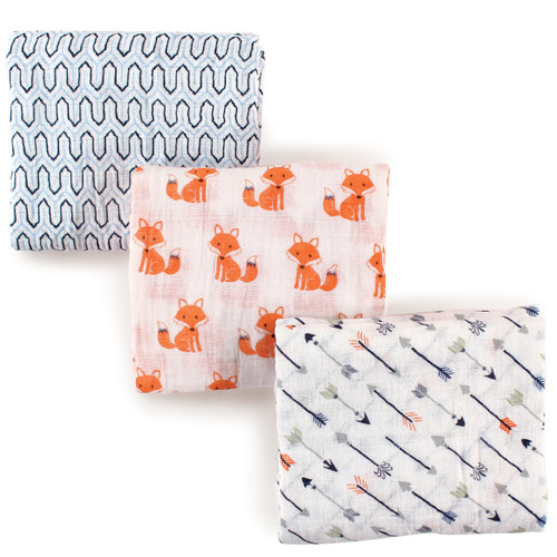 Hudson Baby Boy Muslin Swaddle Blanket, 3-Pack, Foxes