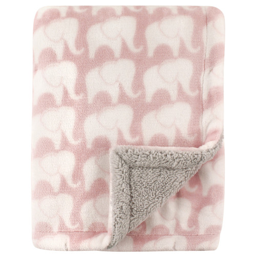 Hudson Baby Plush Mink and Sherpa Blanket, Pink Elephant