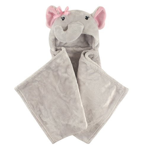Hudson Baby Girl Hooded Plush Blanket, Girly Elephant
