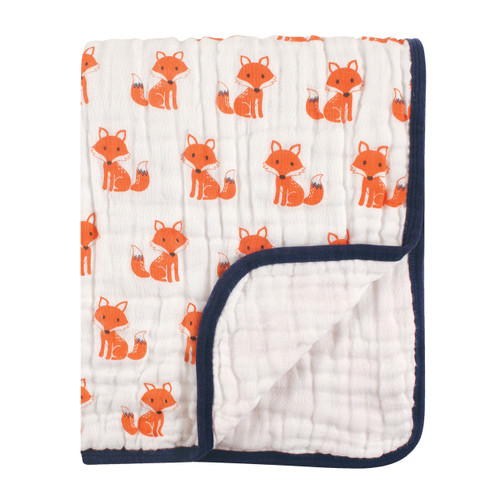 Hudson Baby Boy Four Layer Muslin Tranquility Blanket, Foxes
