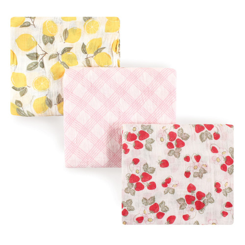Hudson Baby Cotton Muslin Swaddle Blankets, Strawberry Lemon