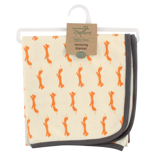 Touched by Nature Organic Cotton Swaddle, Receiving and Multi-purpose Blanket, Fox