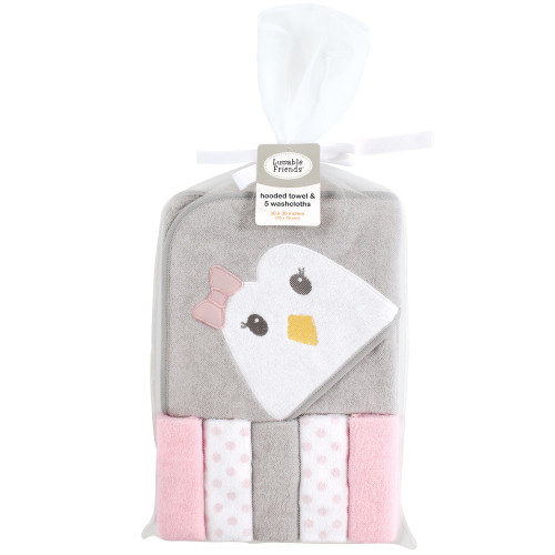Luvable Friends Hooded Towel with Five Washcloths, Penguin