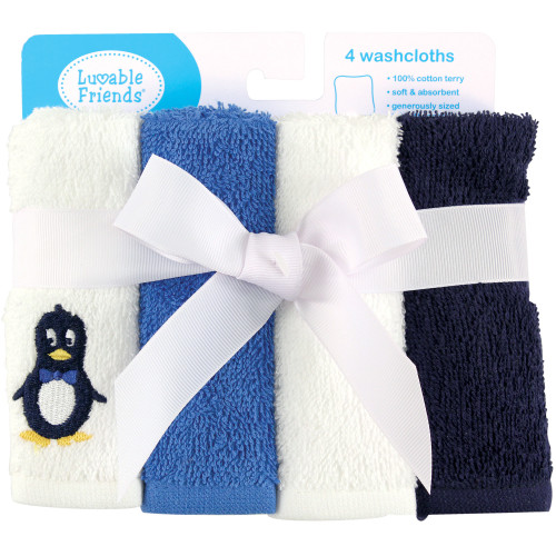 Luvable Friends Super Soft Cotton Washcloths, Mr. Penguin