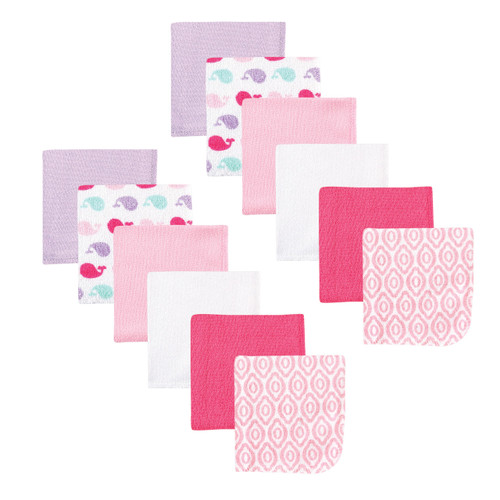 Luvable Friends Girl Washcloths, 12-Pack, Pink Whale