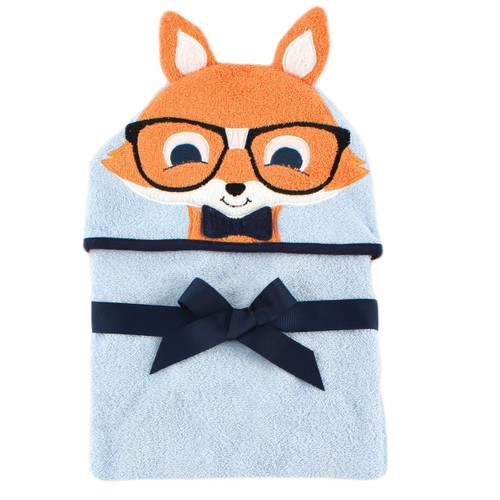 Hudson Baby Boy Animal Face Hooded Towel, Nerdy Fox