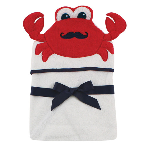 Hudson Baby Boy Animal Face Hooded Towel, Mr. Crab