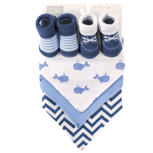 Hudson Baby Cotton Bib and Sock Set, Whale