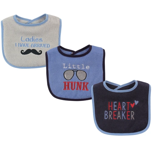 Luvable Friends Cotton Drooler Bibs with Fiber Filling, Hunk