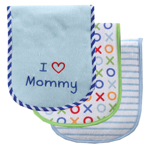 Luvable Friends Boy Burp Cloths, 3-Pack, Blue Mommy