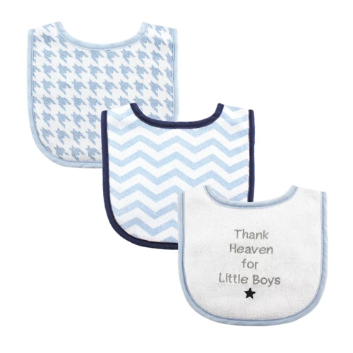 Luvable Friends Cotton Drooler Bibs with Fiber Filling, Boy Thank Heaven 3-Pack