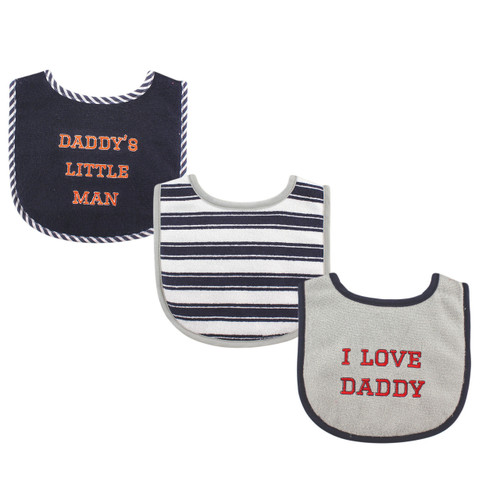 Luvable Friends Boy Drooler Bib, 3-Pack, Blue Love Daddy