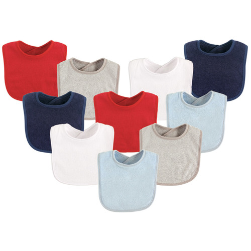Luvable Friends Cotton Terry Bibs, Boy Solid