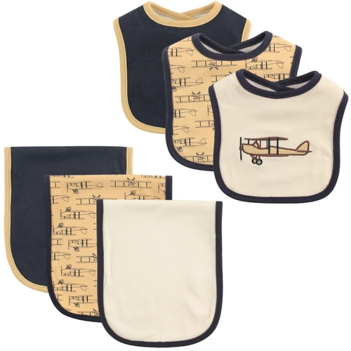 Hudson Baby Cotton Bib and Burp Cloth Set, Airplane