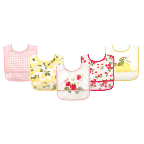 Hudson Baby Girl Waterproof Bib, 5-Pack, Strawberries and Lemons