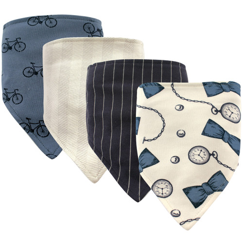 Hudson Baby Boy Bandana Bib, 4-Pack, Pocket Watch