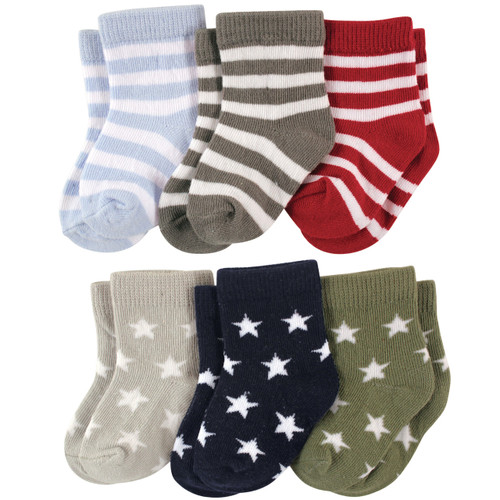 Luvable Friends Boy Crew Socks, 6-Pack, Stars and Stripes