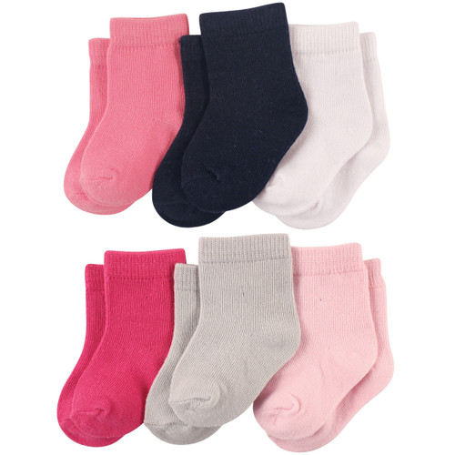 Luvable Friends Girl Crew Socks, 6-Pack, Girl Solids