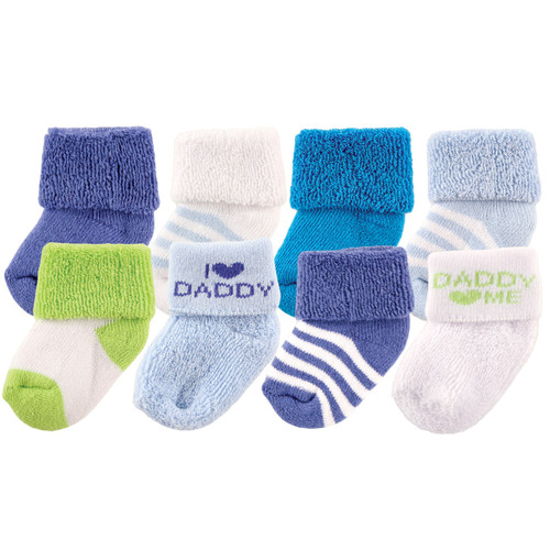 Luvable Friends Boy Socks, 8-Pack, Blue/Daddy