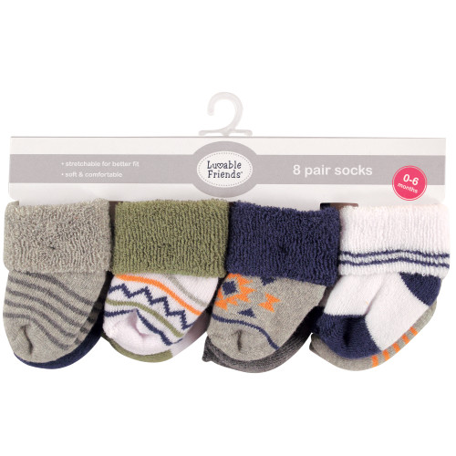 Luvable Friends Newborn and Baby Terry Socks, Aztec