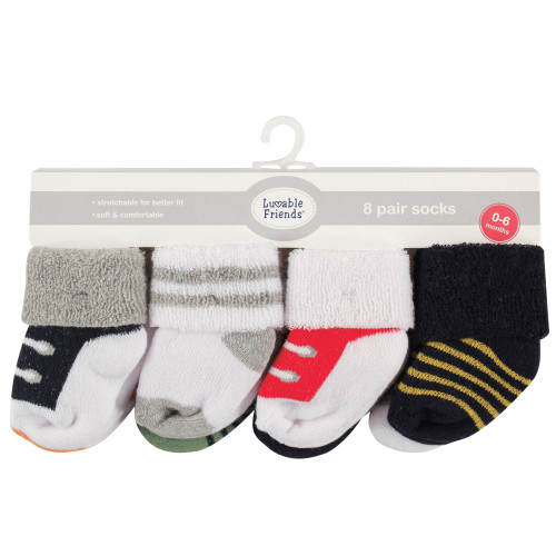 Luvable Friends Newborn and Baby Terry Socks, Athletic 8-Pack