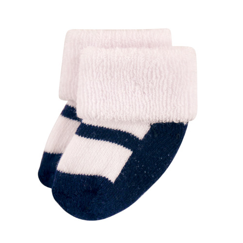 Luvable Friends Newborn and Baby Terry Socks, Navy Mary Jane