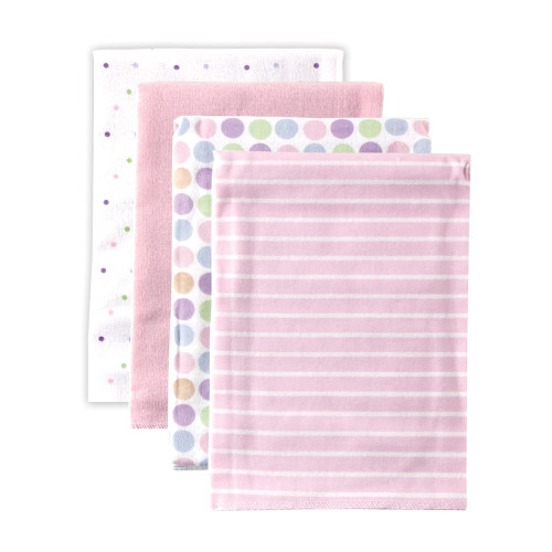 Luvable Friends Cotton Flannel Receiving Blankets, Pink Stripe 4-Pack